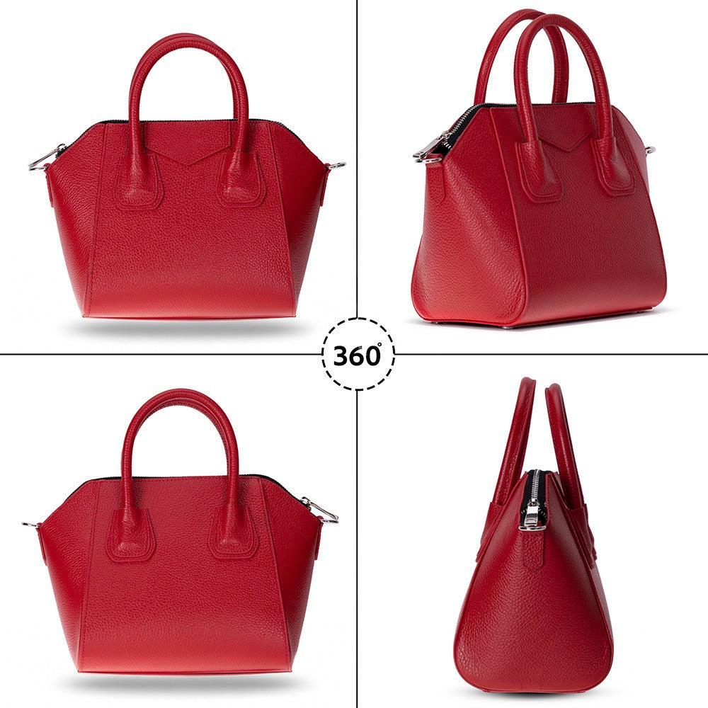 Elegant small leather handbag with a structured design, featuring top handles and an adjustable shoulder strap for
versatile carrying. This genuine leather bag offers a spacious interior with secure zipper closure and interior pockets. A
stylish everyday handbag perfect for work, outings, and daily essentials.