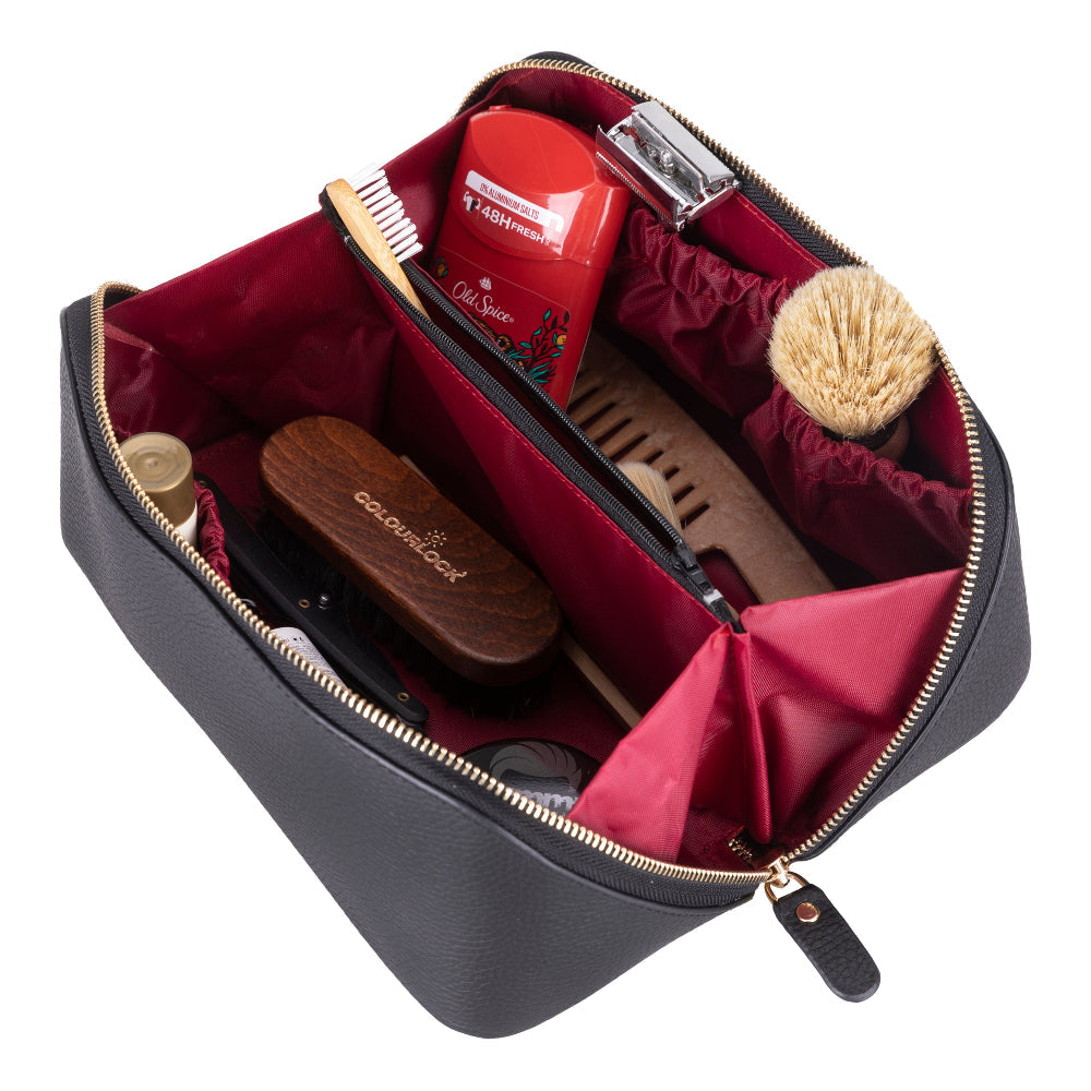 Premium leather zipper makeup bag with a spacious boxy design, ideal for storing cosmetics, toiletries, and travel
essentials. This water-resistant, durable bag features sturdy zippers and a convenient handle for easy carrying. A
versatile and stylish organizer for both men and women.