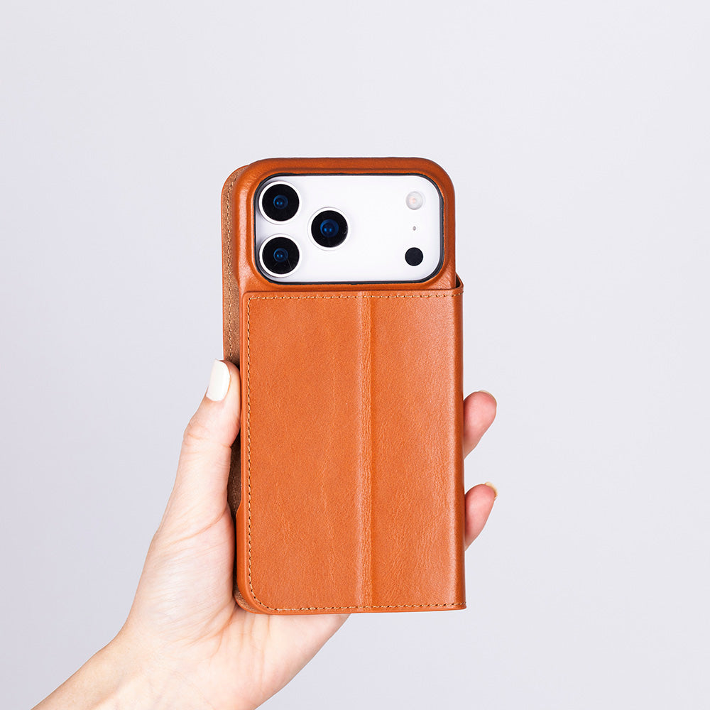 premium leather folio case for iPhone 17 Pro Max with stand