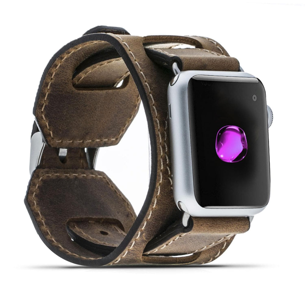 premium leather apple watch band cuff style with metal buckle
