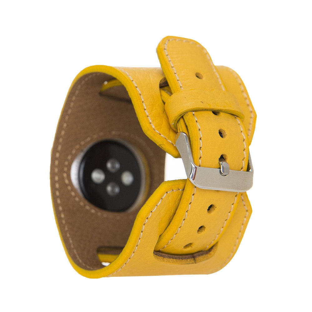 luxury cuff leather apple watch band with stainless steel buckle