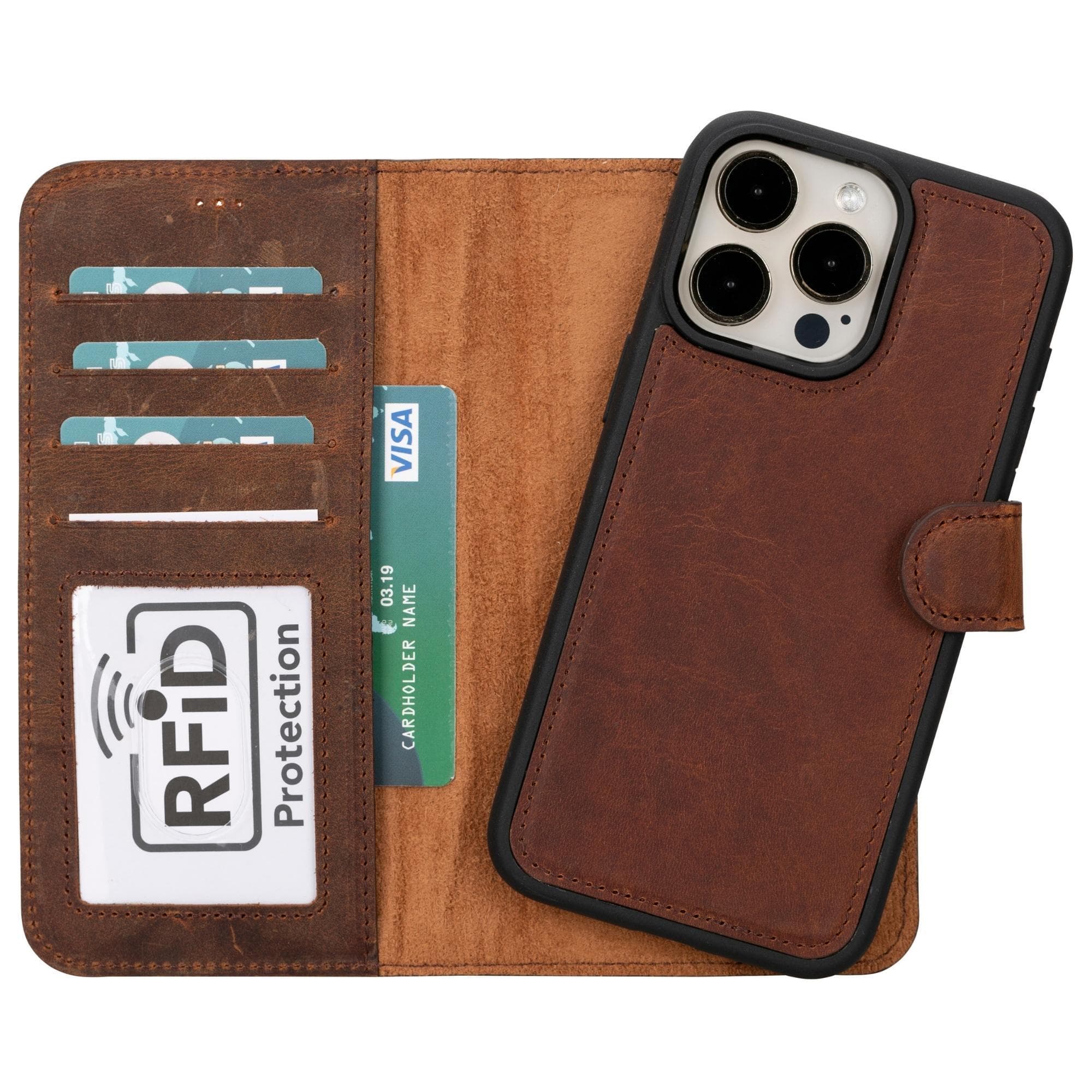 iPhone 15 Series Leather Wallet Case Tan / iPhone 15 Pro Max