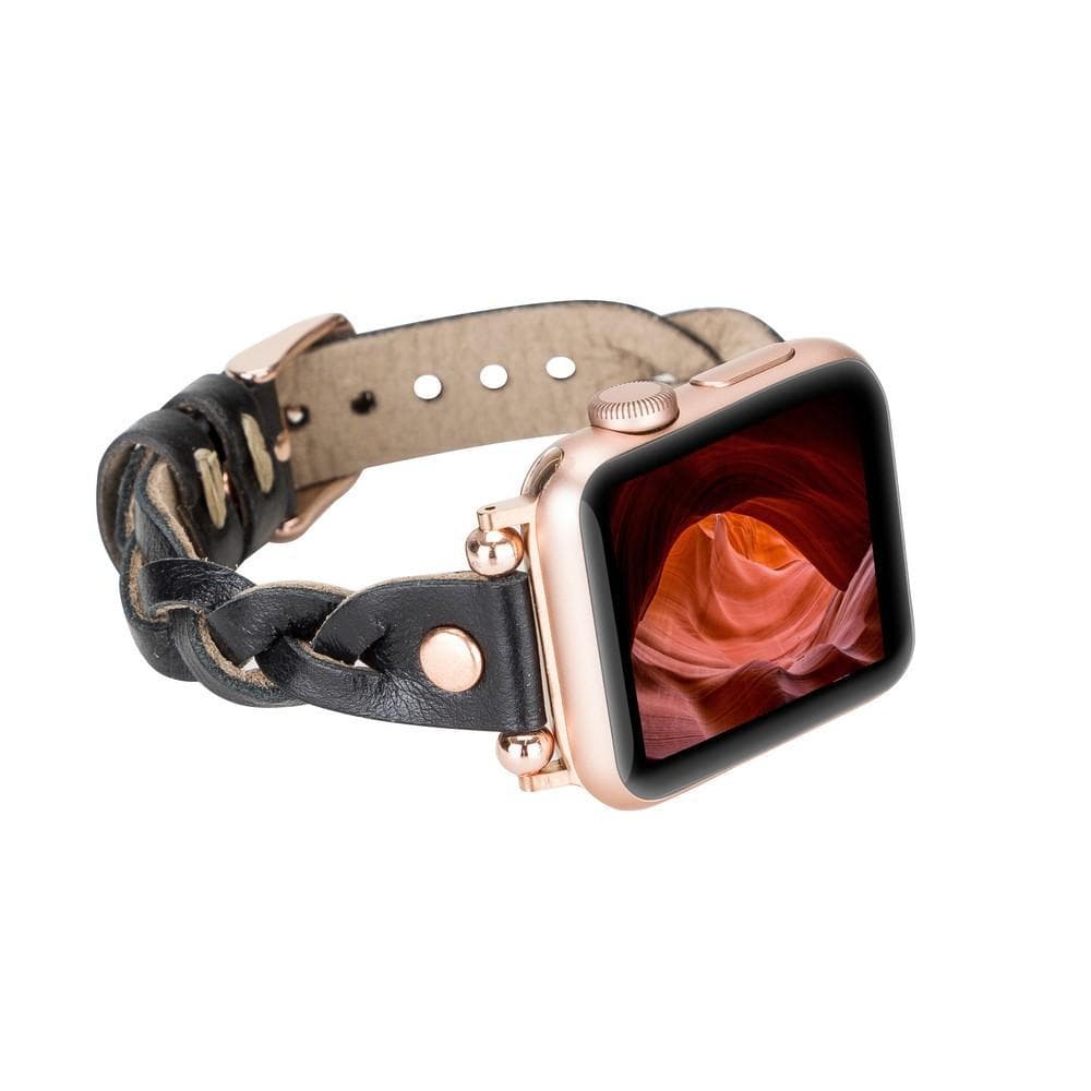 Leather Apple Watch Bands - Ferro Braided Wanda Rose Gold Trok Style BRN7