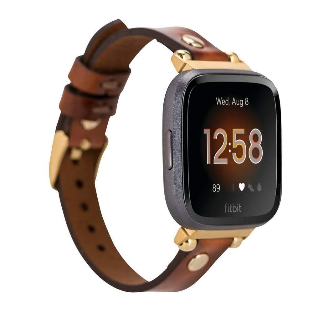 Leather Fitbit Watch Bands - Ferro Gold Trok Style F003